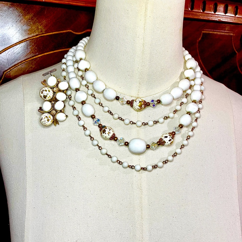 Vintage Gold Fleck Necklace & Earrings